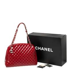 Pre Owned Chanel Red Quilted Patent Leather Medium Just Mademoiselle Bowler Bag
