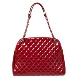 Pre Owned Chanel Red Quilted Patent Leather Medium Just Mademoiselle Bowler Bag