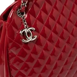 Pre Owned Chanel Red Quilted Patent Leather Medium Just Mademoiselle Bowler Bag