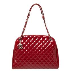 Pre Owned Chanel Red Quilted Patent Leather Medium Just Mademoiselle Bowler Bag
