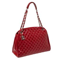 Pre Owned Chanel Red Quilted Patent Leather Medium Just Mademoiselle Bowler Bag
