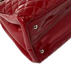 Pre Owned Chanel Red Quilted Patent Leather Medium Just Mademoiselle Bowler Bag