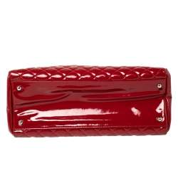 Pre Owned Chanel Red Quilted Patent Leather Medium Just Mademoiselle Bowler Bag