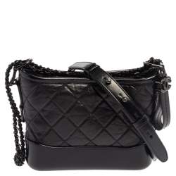 Pre Owned Chanel Black Aged Quilted Leather Small Gabrielle Bag