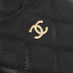 Pre Owned Chanel Black Caviar Leather Classic Flat Wallet Pouch