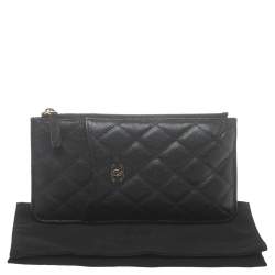Pre Owned Chanel Black Caviar Leather Classic Flat Wallet Pouch
