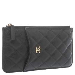Pre Owned Chanel Black Caviar Leather Classic Flat Wallet Pouch