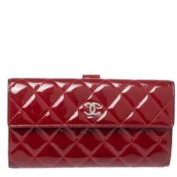Chanel Red Quilted Patent Leather CC Brilliant Wallet Chanel
