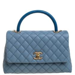 Chanel Navy Blue /Burgundy Caviar Leather and Lizard Medium Coco Top Handle  Bag Chanel