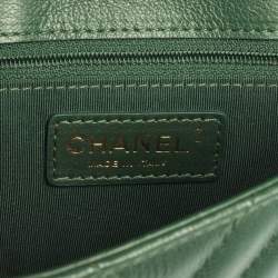 Pre Owned Chanel Green Chevron Quilted Leather Covered CC Flap Bag