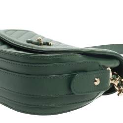 Pre Owned Chanel Green Chevron Quilted Leather Covered CC Flap Bag