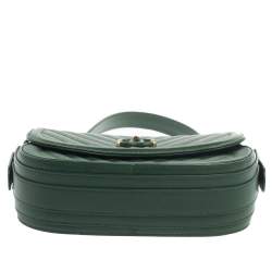 Pre Owned Chanel Green Chevron Quilted Leather Covered CC Flap Bag