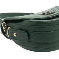 Pre Owned Chanel Green Chevron Quilted Leather Covered CC Flap Bag