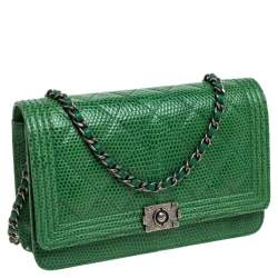 Chanel Green Lizard Boy Wallet on Chain