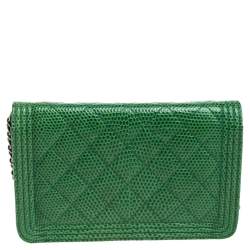 Chanel Green Lizard Boy Wallet on Chain