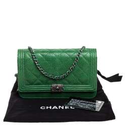 Chanel Green Lizard Boy Wallet on Chain