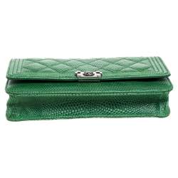 Chanel Green Lizard Boy Wallet on Chain