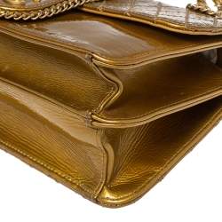 مملوكة مسبقًا Chanel Gold Quilted Patent Leather Medium Madison Flap Bag