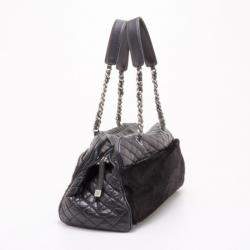 Chanel Black Leather and Fur Satchel