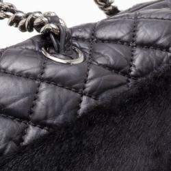 Chanel Black Leather and Fur Satchel