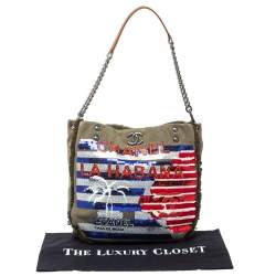 Pre Owned Chanel Green Canvas Sequins Cubano Trip Bag