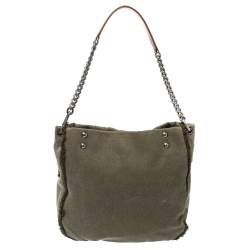 Pre Owned Chanel Green Canvas Sequins Cubano Trip Bag