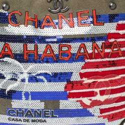 Pre Owned Chanel Green Canvas Sequins Cubano Trip Bag