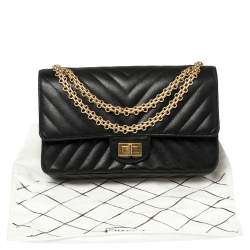 Pre Owned Chanel Black Chevron Leather Reissue 2.55 Classic 225 Flap Bag
