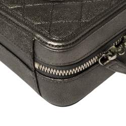 مملوكة مسبقًا حقيبة شانيل CC فيليجري فايتي جلد أسود/ أزرق كحلي صغيرة مبطنة