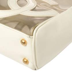 Pre Owned حقيبة يد شانيل CC تريبل متوسطة جلد لامعة و PVC وردية فاتحة