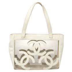 Pre Owned حقيبة يد شانيل CC تريبل متوسطة جلد لامعة و PVC وردية فاتحة