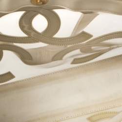 Pre Owned حقيبة يد شانيل CC تريبل متوسطة جلد لامعة و PVC وردية فاتحة