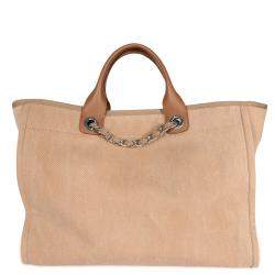 مملوكة مسبقًا Chanel Beige Canvas Deauville Large Tote Bag
