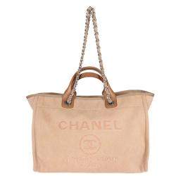مملوكة مسبقًا Chanel Beige Canvas Deauville Large Tote Bag