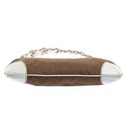 Pre Owned حقيبة شانيل باغيت كانفاس وجلد سي سي أبيض/ كاكي بسلسلة