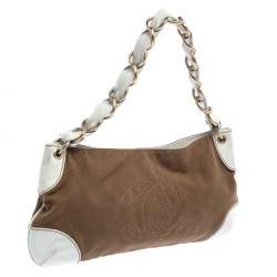 Pre Owned حقيبة شانيل باغيت كانفاس وجلد سي سي أبيض/ كاكي بسلسلة