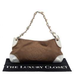 Pre Owned حقيبة شانيل باغيت كانفاس وجلد سي سي أبيض/ كاكي بسلسلة