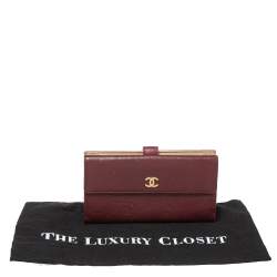 Chanel Burgundy Camellia Embossed Leather Flap Wallet