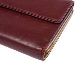 Chanel Burgundy Camellia Embossed Leather Flap Wallet