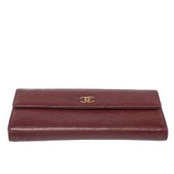 Chanel Burgundy Camellia Embossed Leather Flap Wallet