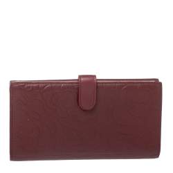 Chanel Burgundy Camellia Embossed Leather Flap Wallet