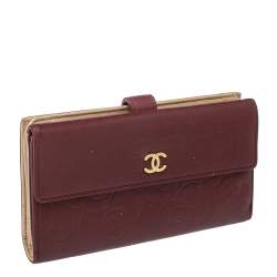 Chanel Burgundy Camellia Embossed Leather Flap Wallet