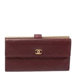Chanel Burgundy Camellia Embossed Leather Flap Wallet