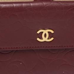 Chanel Burgundy Camellia Embossed Leather Flap Wallet