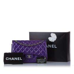 Pre Owned Chanel Purple Caviar Leather Classic Jumbo Double Flap Bag