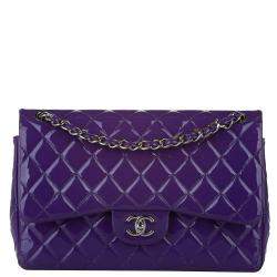 Pre Owned Chanel Purple Caviar Leather Classic Jumbo Double Flap Bag