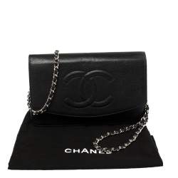 مملوكة مسبقًا Chanel Black Caviar Leather CC Timeless Wallet On Chain