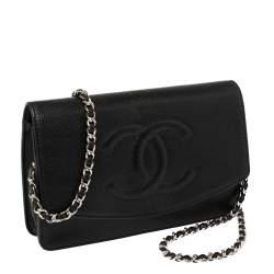 مملوكة مسبقًا Chanel Black Caviar Leather CC Timeless Wallet On Chain