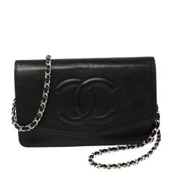 Chanel Black Caviar Leather CC Timeless Wallet On Chain Chanel