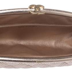 Pre Owned Chanel Light Rose Gold Perforated Leather CC Timeless Clutch